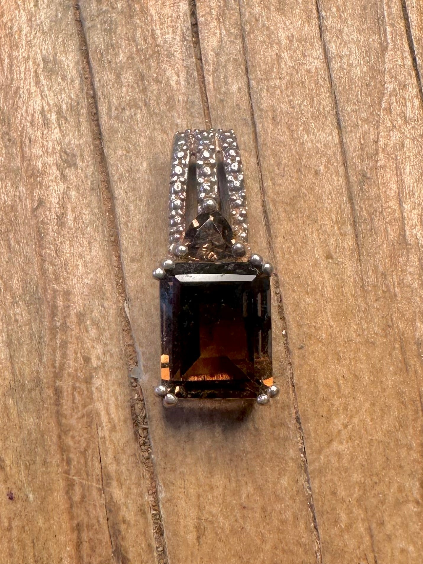 Modernist Smokey Quarts and White CZ 925 Sterling Silver Pendant