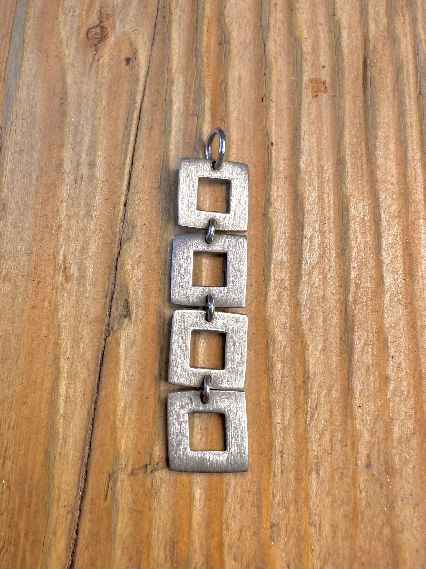 Modernist Four Square Dangle 925 Sterling Silver Pendant