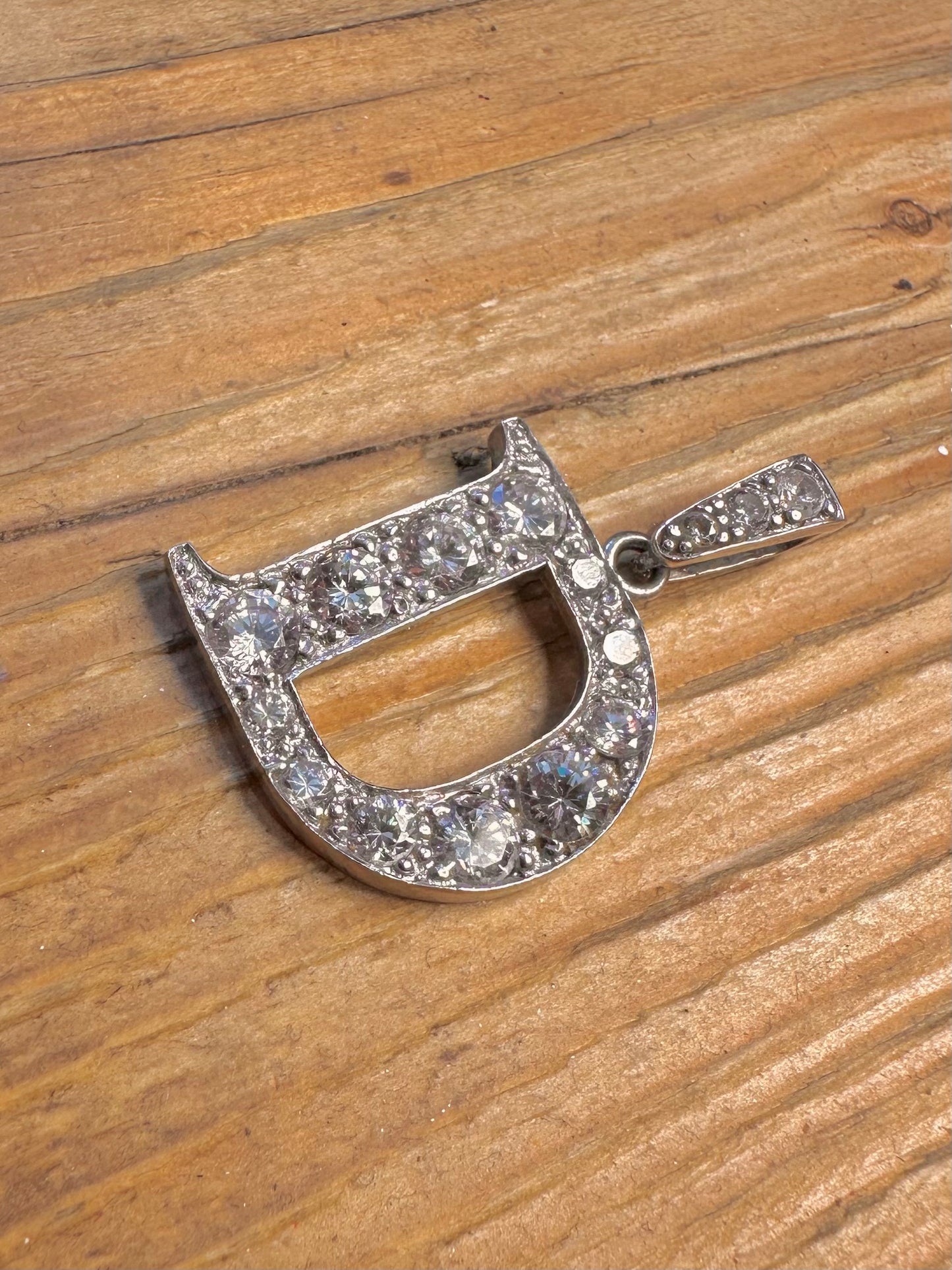 Large Initial D White CZ Stone 925 Sterling Silver Pendant