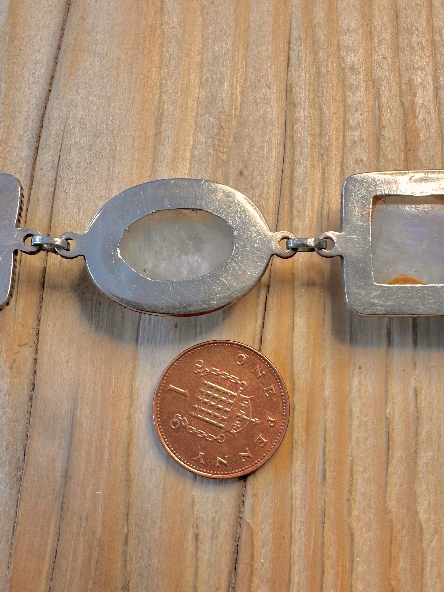Vintage Moonstone Shaped Links 925 Silver 7.5 inch Bracelet