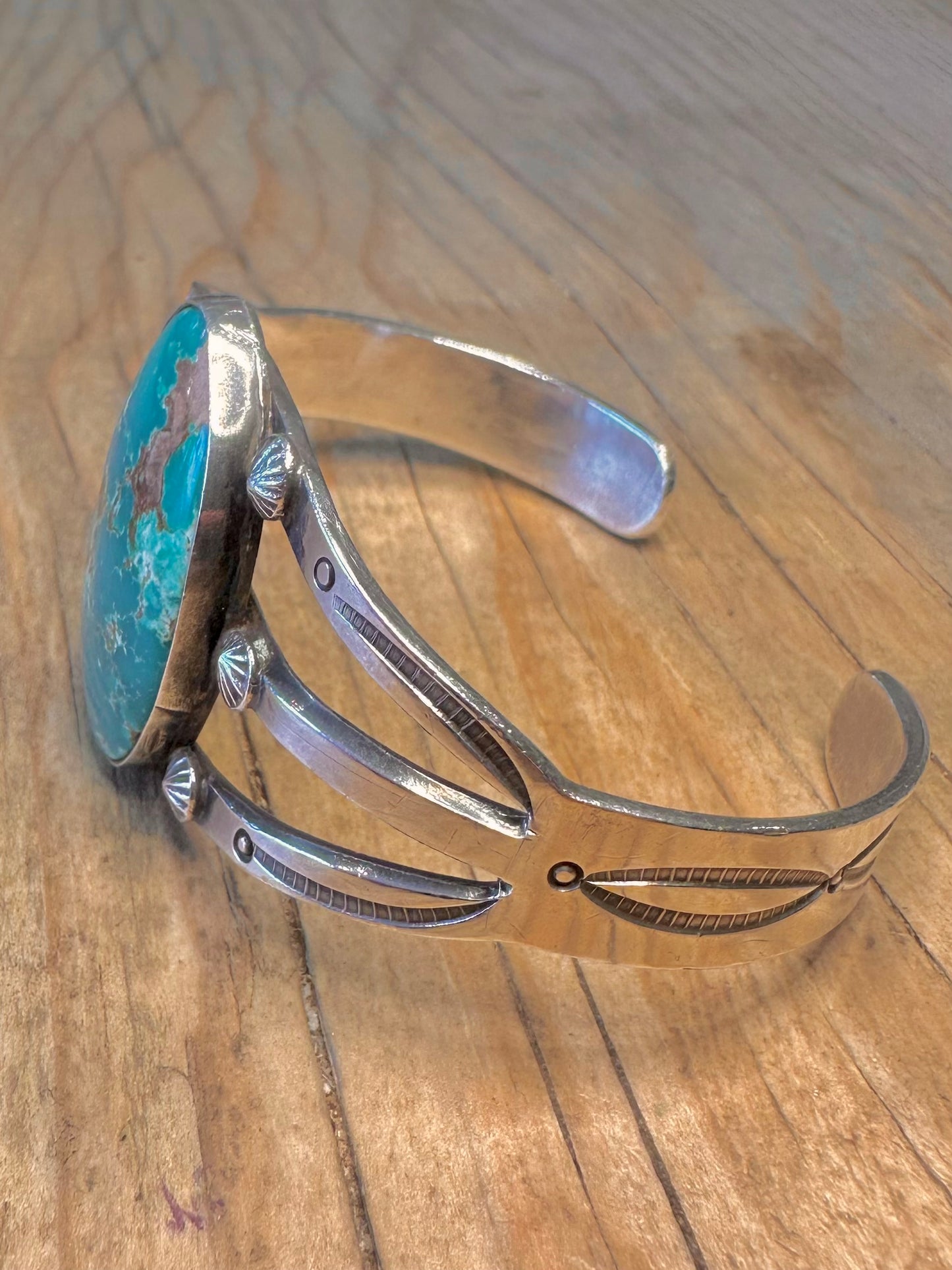 Vintage Native American Navajo Large Turquoise with Brown Matrix Heavy Gauge 925 Sterling Silver Cuff Bangle