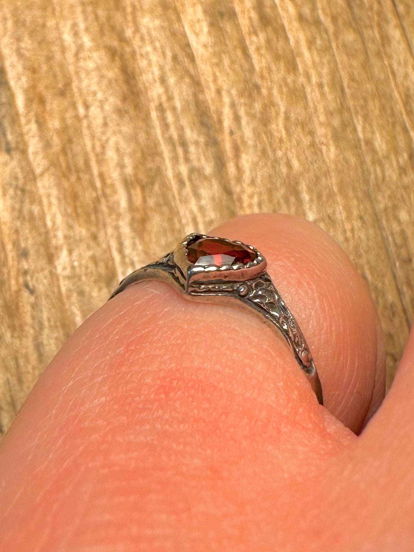 Vintage Garnet Heart 925 Sterling Silver Size K Ring