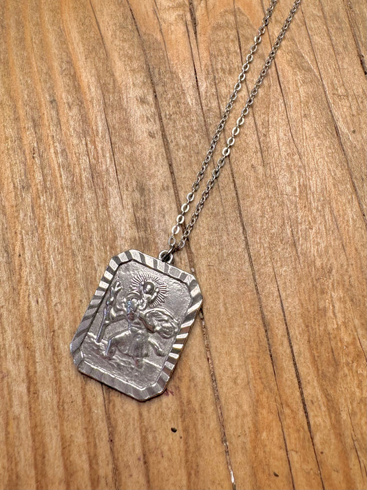 Vintage St Christopher and Chain 925 Sterling Silver 18.9 inch Necklace