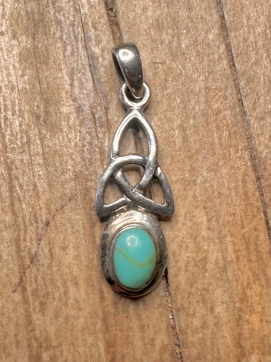 Vintage Celtic Turquoise 925 Sterling Silver Pendant