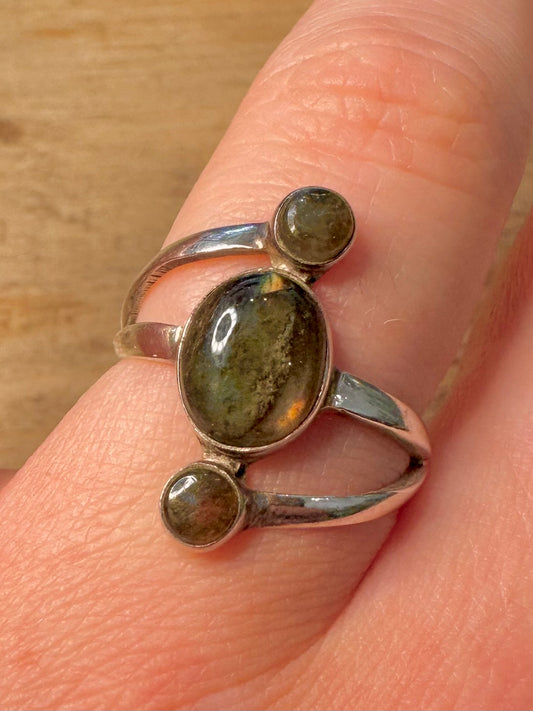 Modernist Labradorite 925 Silver Size Q Ring
