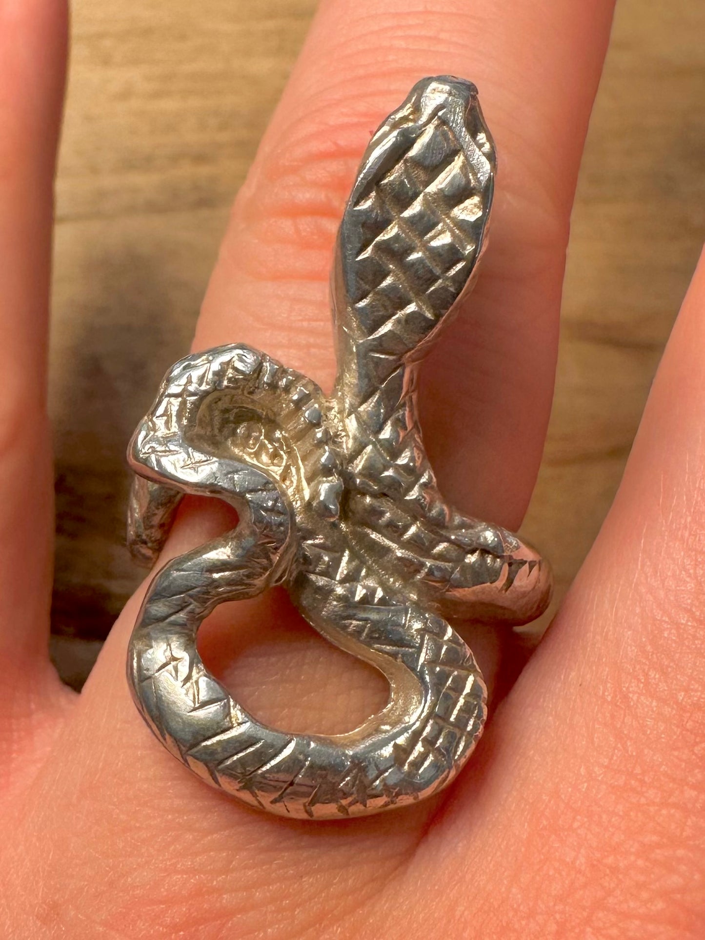 Vintage Chunky Snake 925 Silver Size Q Ring