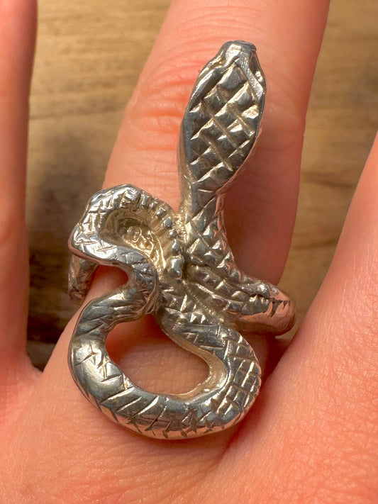 Vintage Chunky Snake 925 Silver Size Q Ring