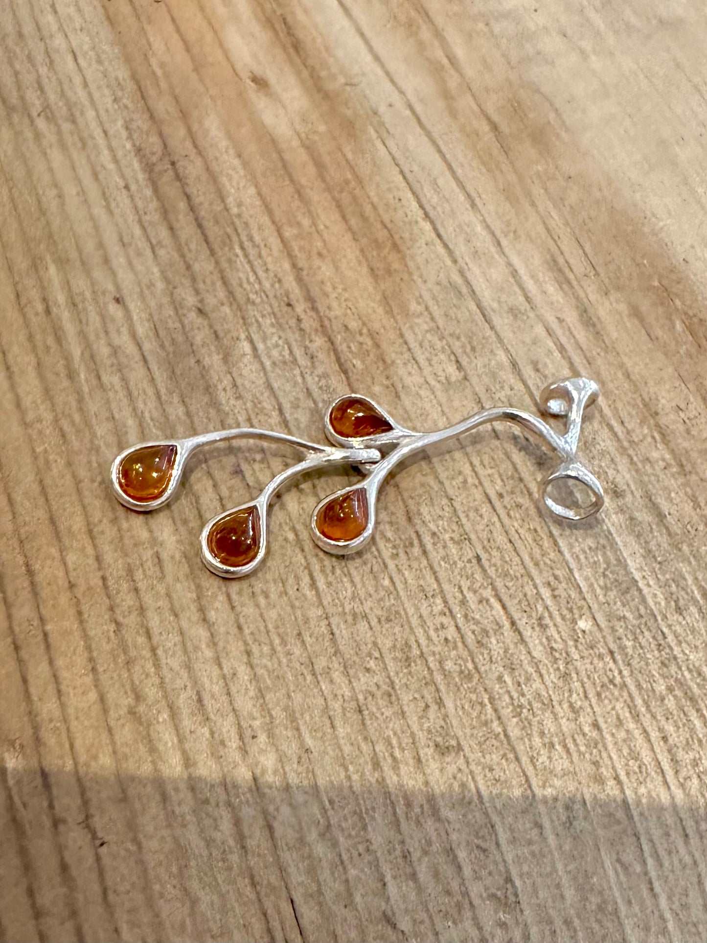 Abstract Amber Dangle 925 Silver Pendant