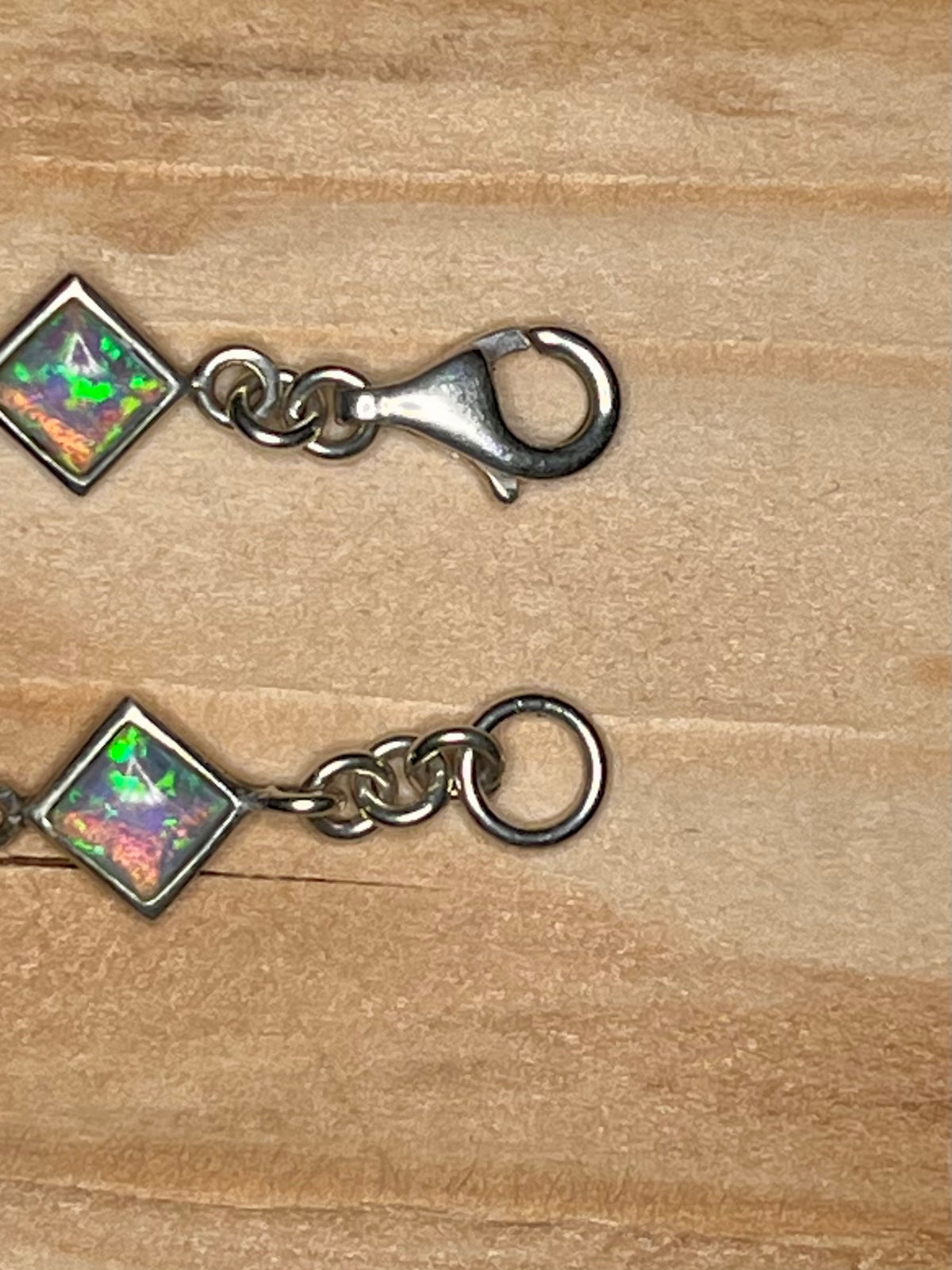 Diamond Shaped Opal Link 925 Sterling Silver 7.4 inch Bracelet
