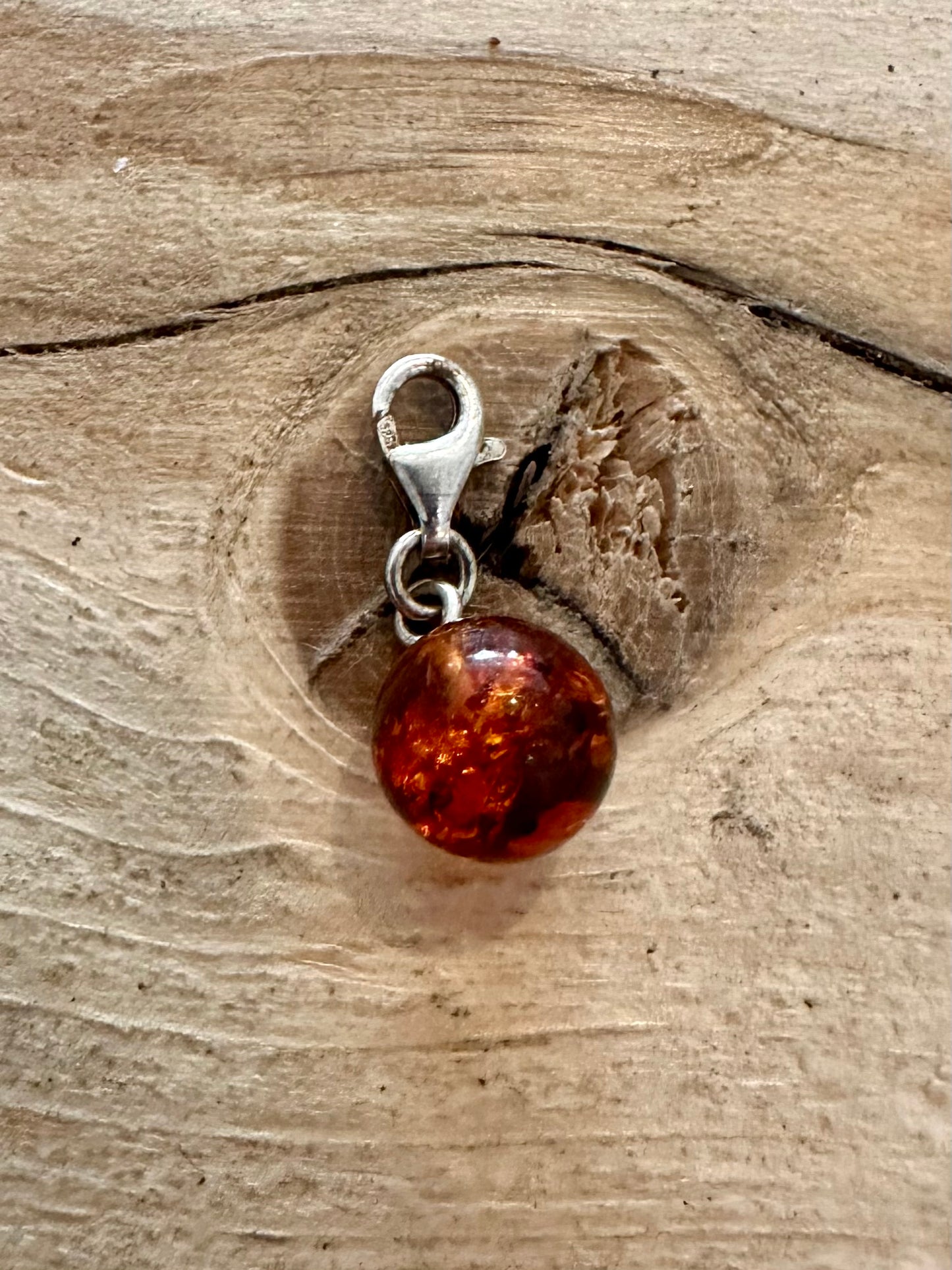 Vintage Amber Ball Clasp 925 Silver Pendant