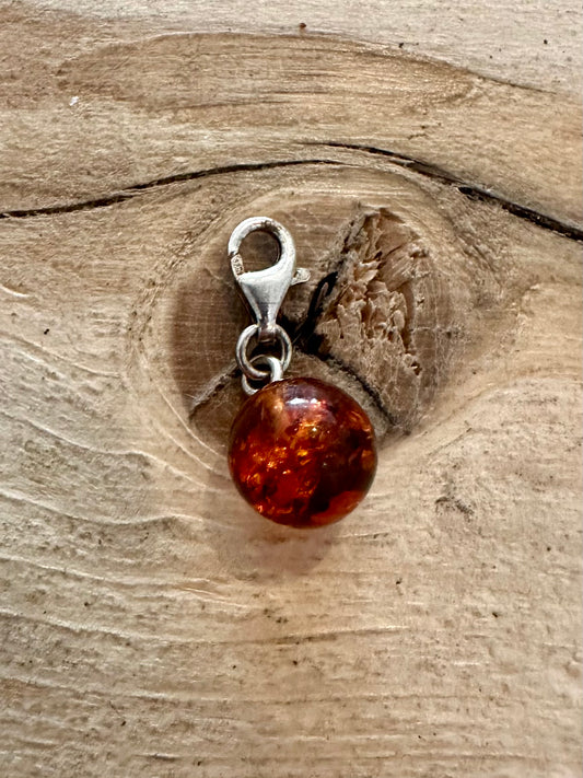 Vintage Amber Ball Clasp 925 Silver Pendant