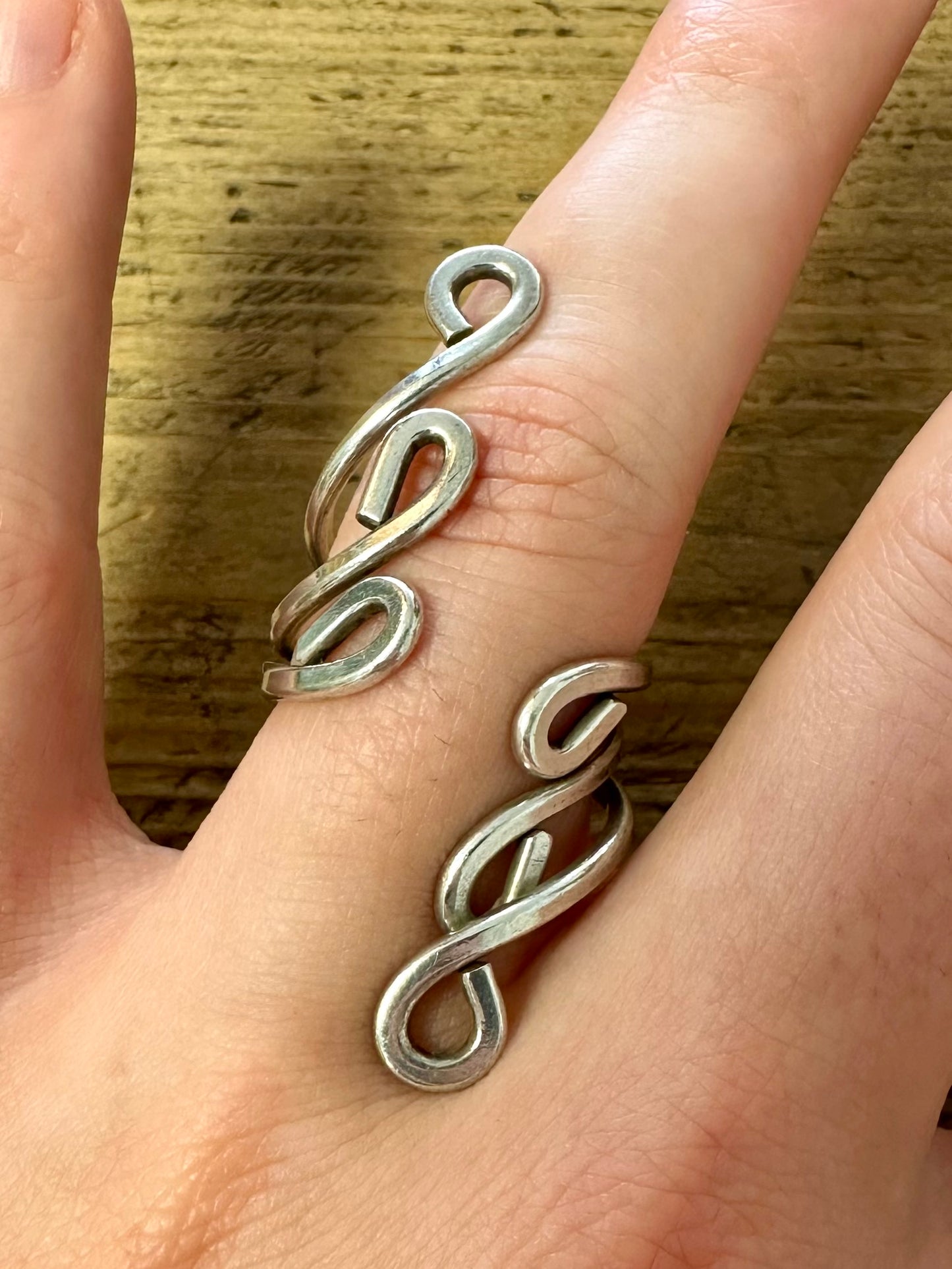 Abstract Long Swirl 925 Silver Size N1/2 Ring