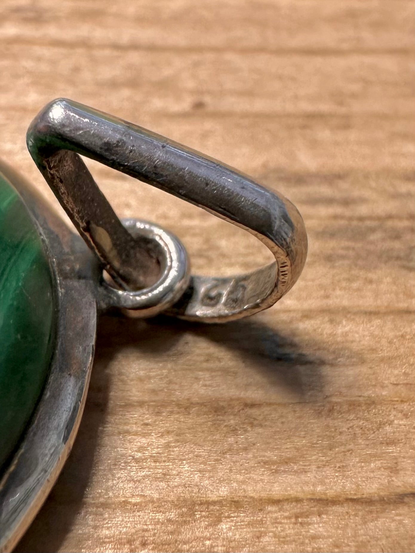 Vintage Malachite Oval 925 Silver Pendant