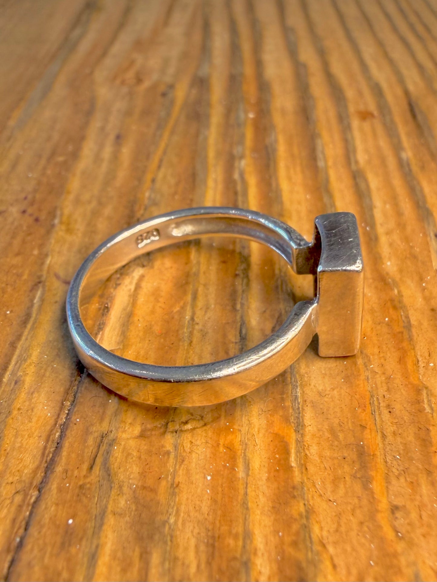 Blue Rectangle Stone 925 Sterling Silver Size S Ring