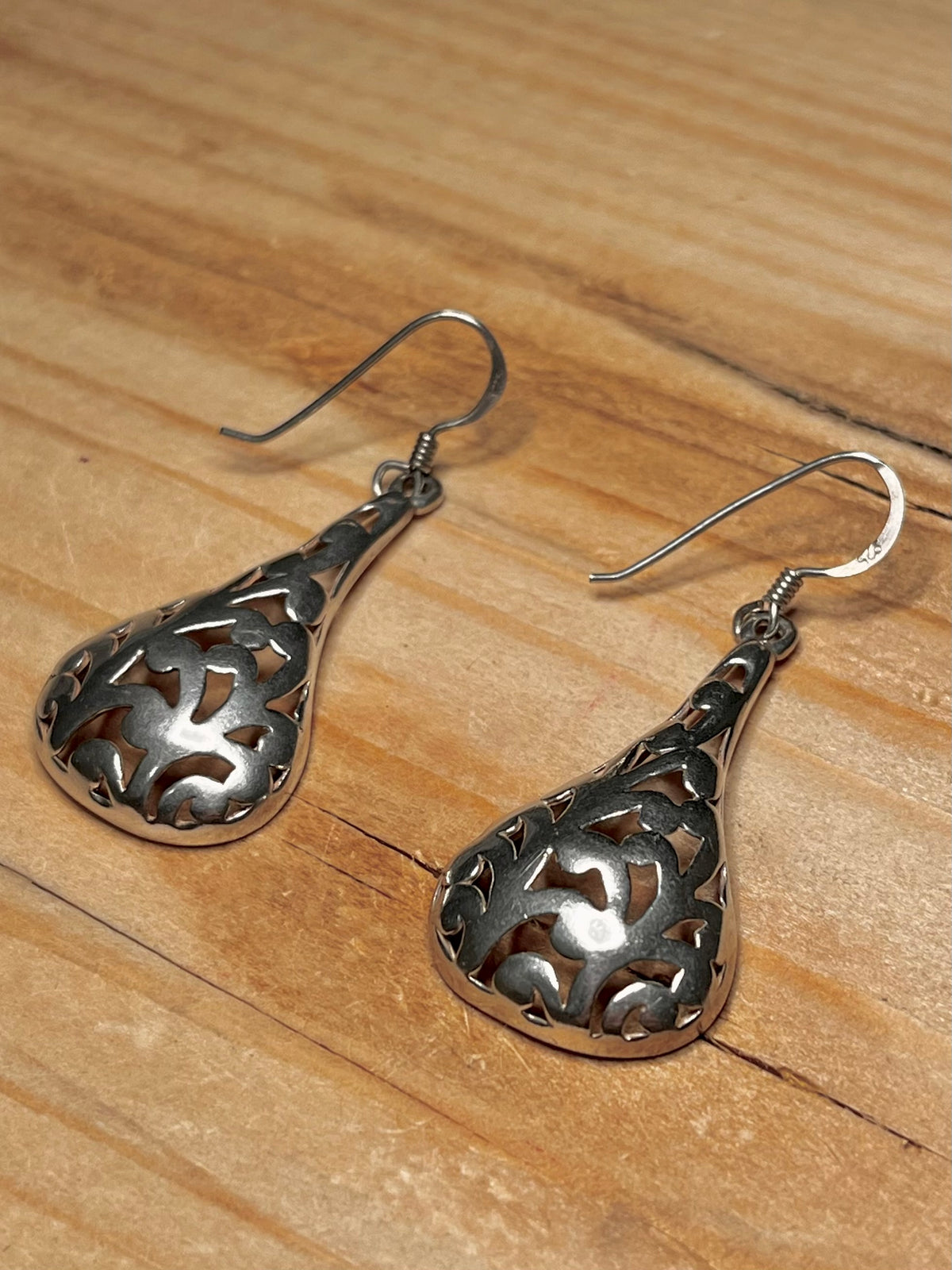Filigree Tear Drop 925 Sterling Silver Earrings