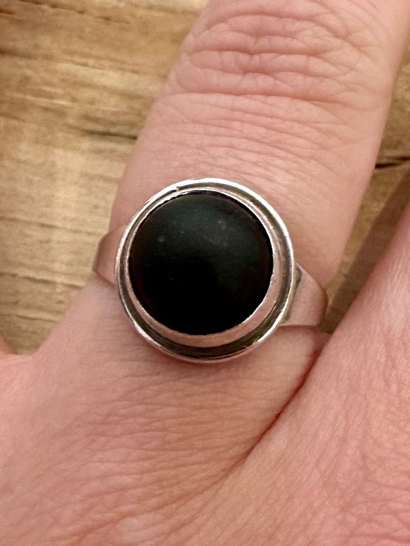 Vintage NB Black Resin Denmark 925 Silver Size O Ring