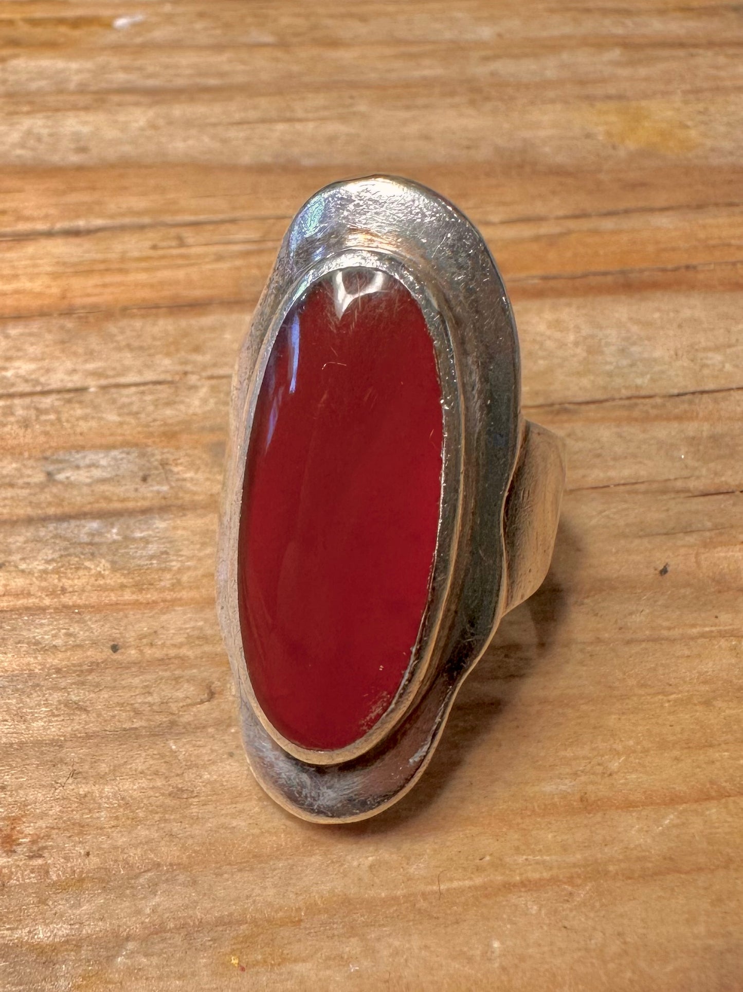 Vintage 1972 Carnelian Oval 925 Sterling Silver Size L Ring