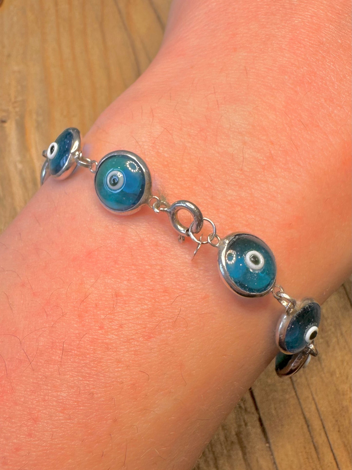 Vintage Evil Eye Chain 925 Sterling Silver 7.5 inch Necklace