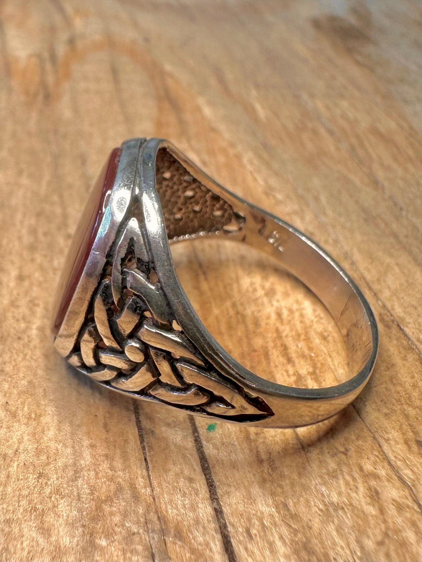 Vintage Carnelian Celtic Signet 925 Sterling Silver Size Z Ring