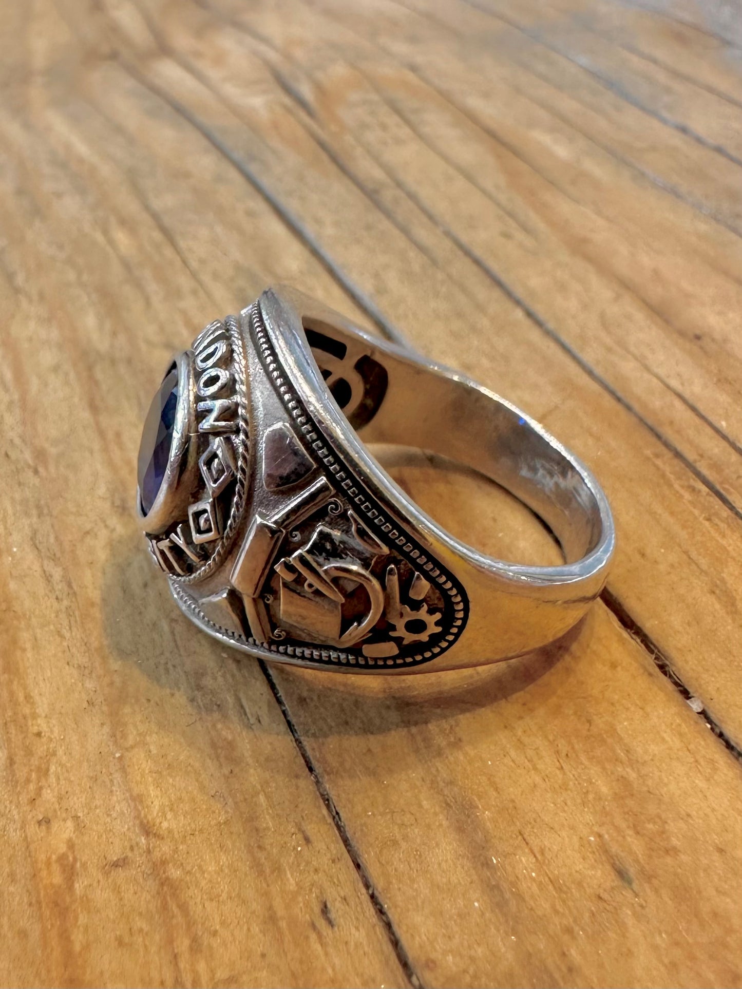 University London Blue Stone College Ring 925 Sterling Silver Size R Ring