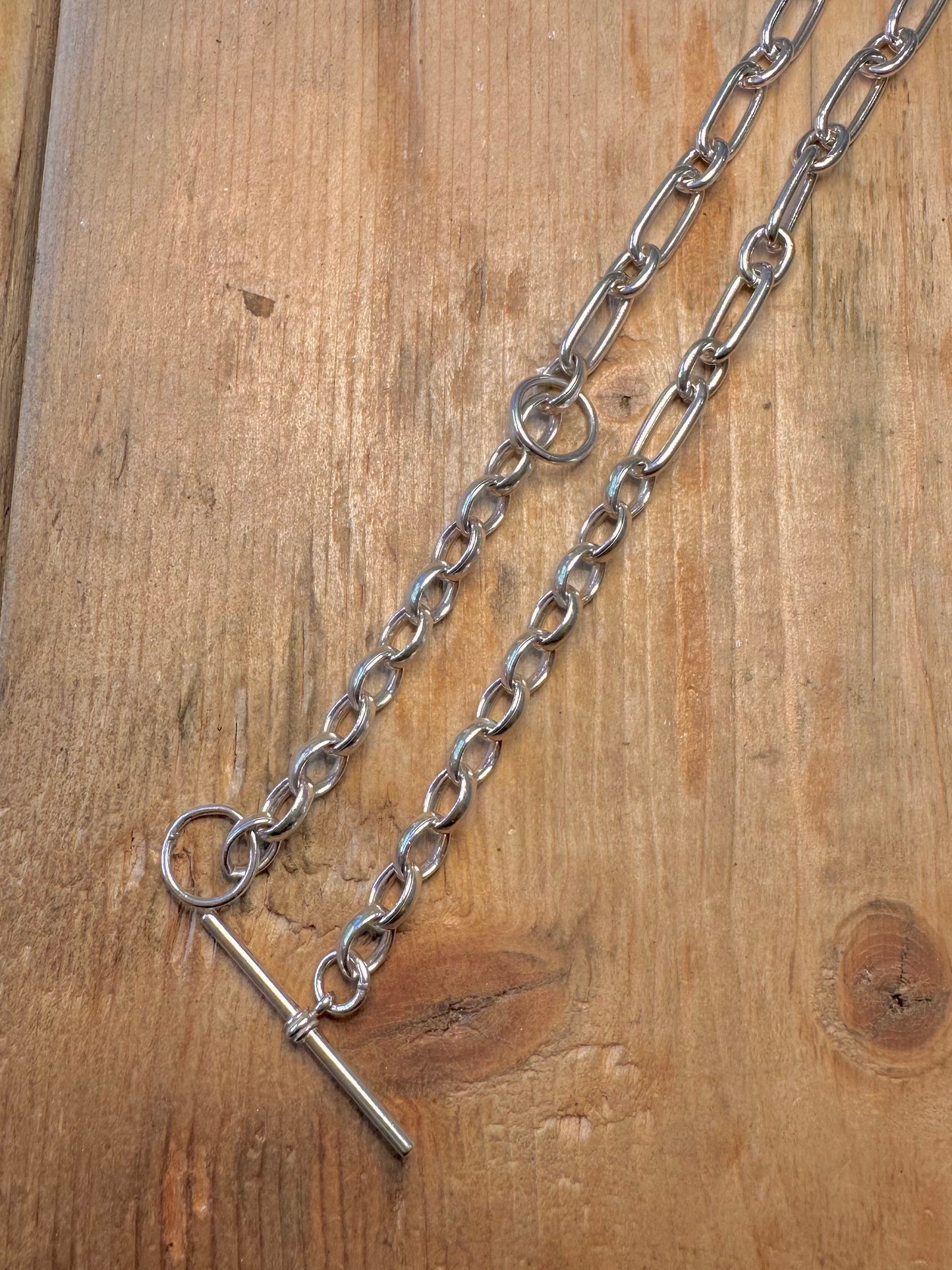 Paper Link Chain 1996 T Bar 925 Sterling Silver 21 to 24 inch Necklace