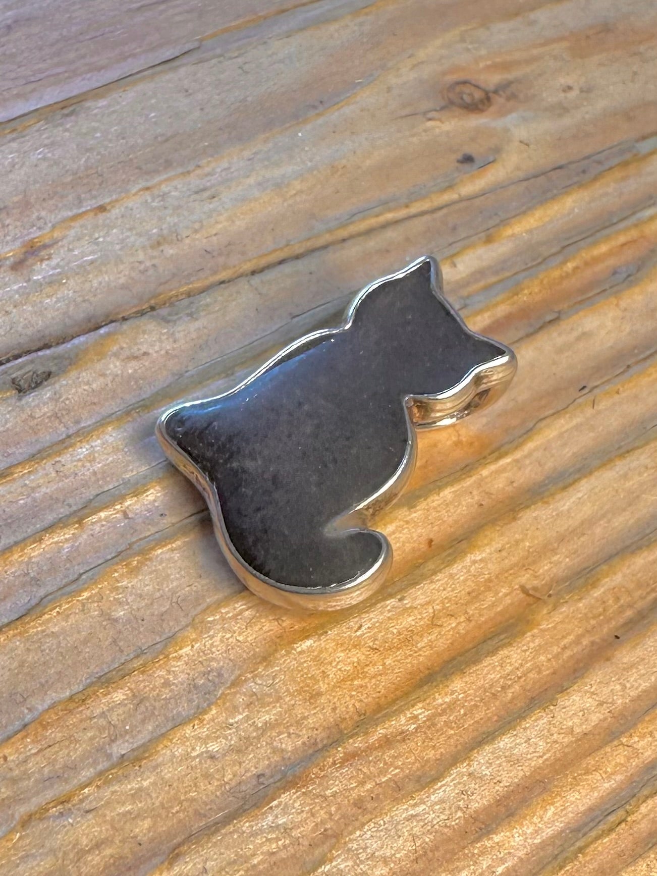 Black Stone Cat Silver Pendant