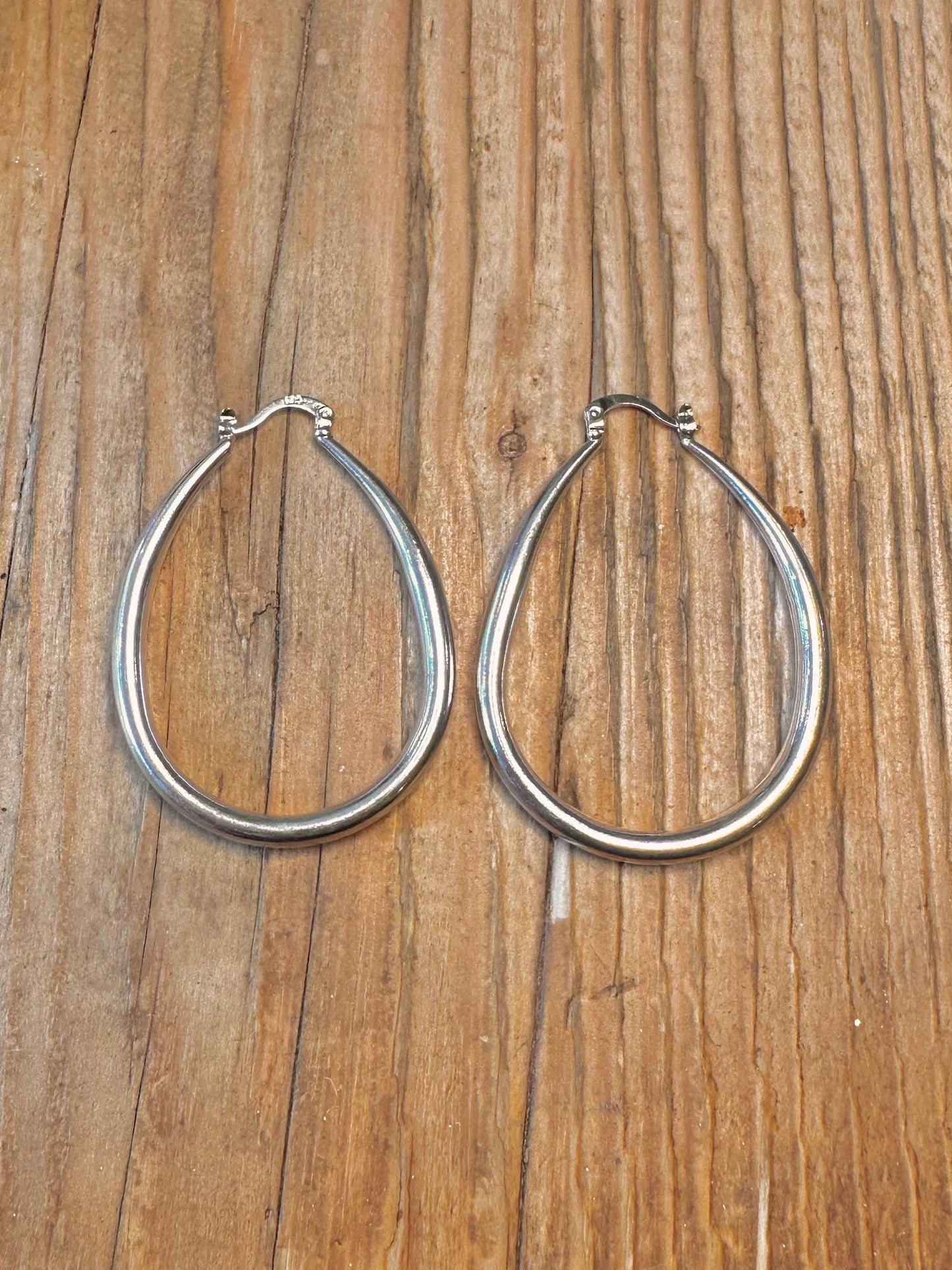 Chunky Teardrop Shaped Hoops 925 Sterling Silver Earrings