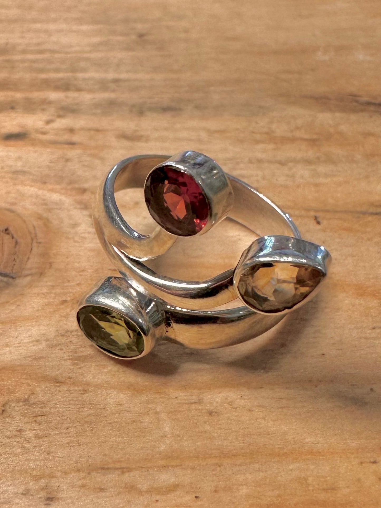 Abstract Peridot Garnet Citrine 925 Silver Size O Ring