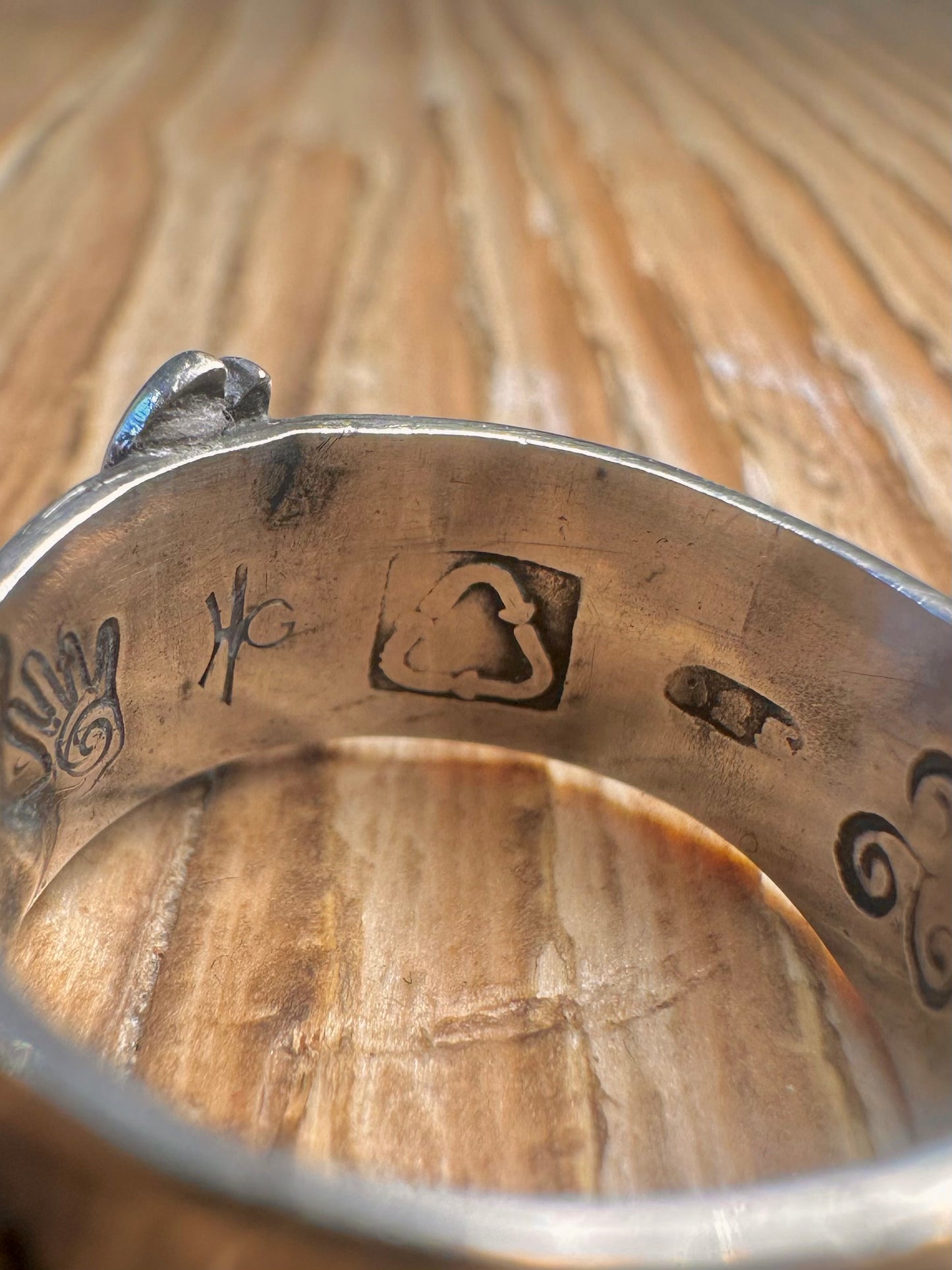 Vintage Handmade Hare Star and Moon Gold Plate on 925 Sterling Silver Size N Ring