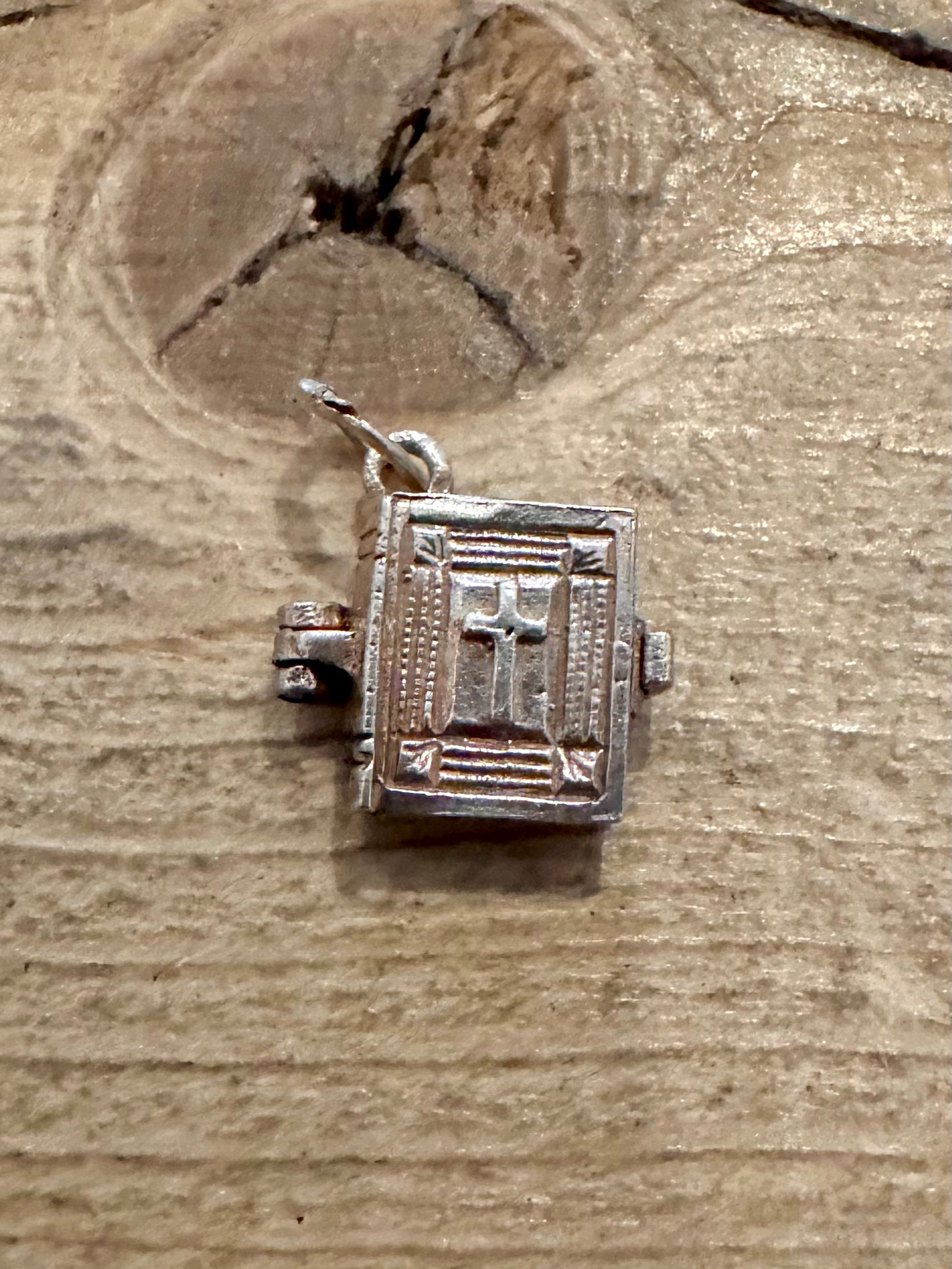 Vintage Bible with Paper 925 Silver Charm Pendant