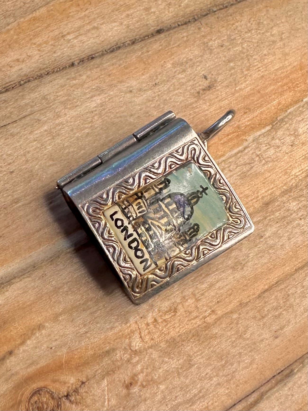 Vintage London Book Enamel with Paper Photos 925 Sterling Silver Charm Pendant