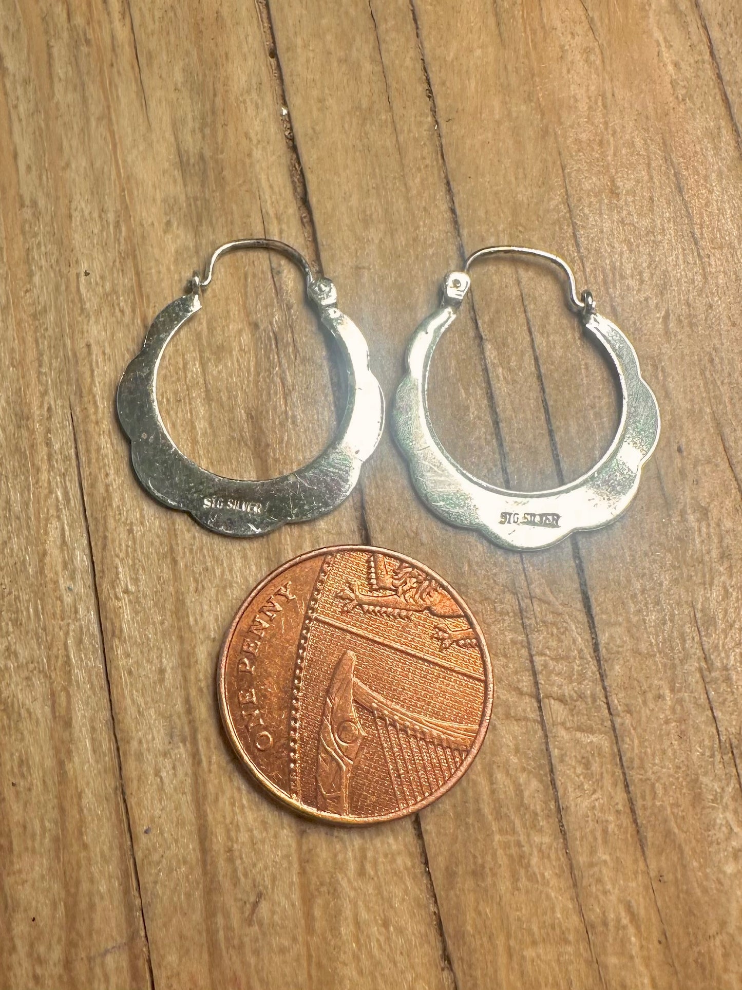 Vintage Unique Shape Hoop 925 Sterling Silver Earrings