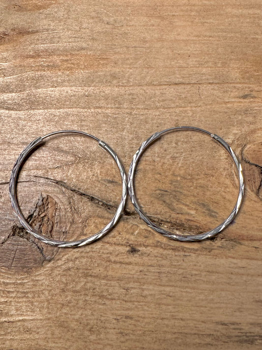 Vintage Textured Hoop 925 Silver Earrings