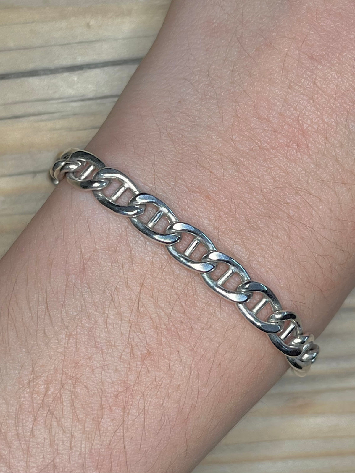 Flat Anchor Marine Link 925 Sterling Silver 7.5 inch Bracelet