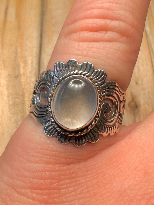 Vintage Moonstone Boho 925 Silver Size P Ring
