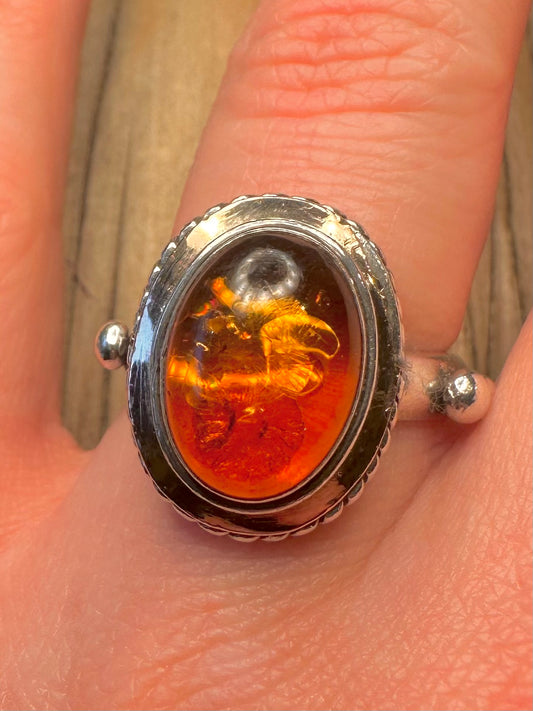 Modern 2000 Amber Chunky 925 Sterling Silver Size R Ring