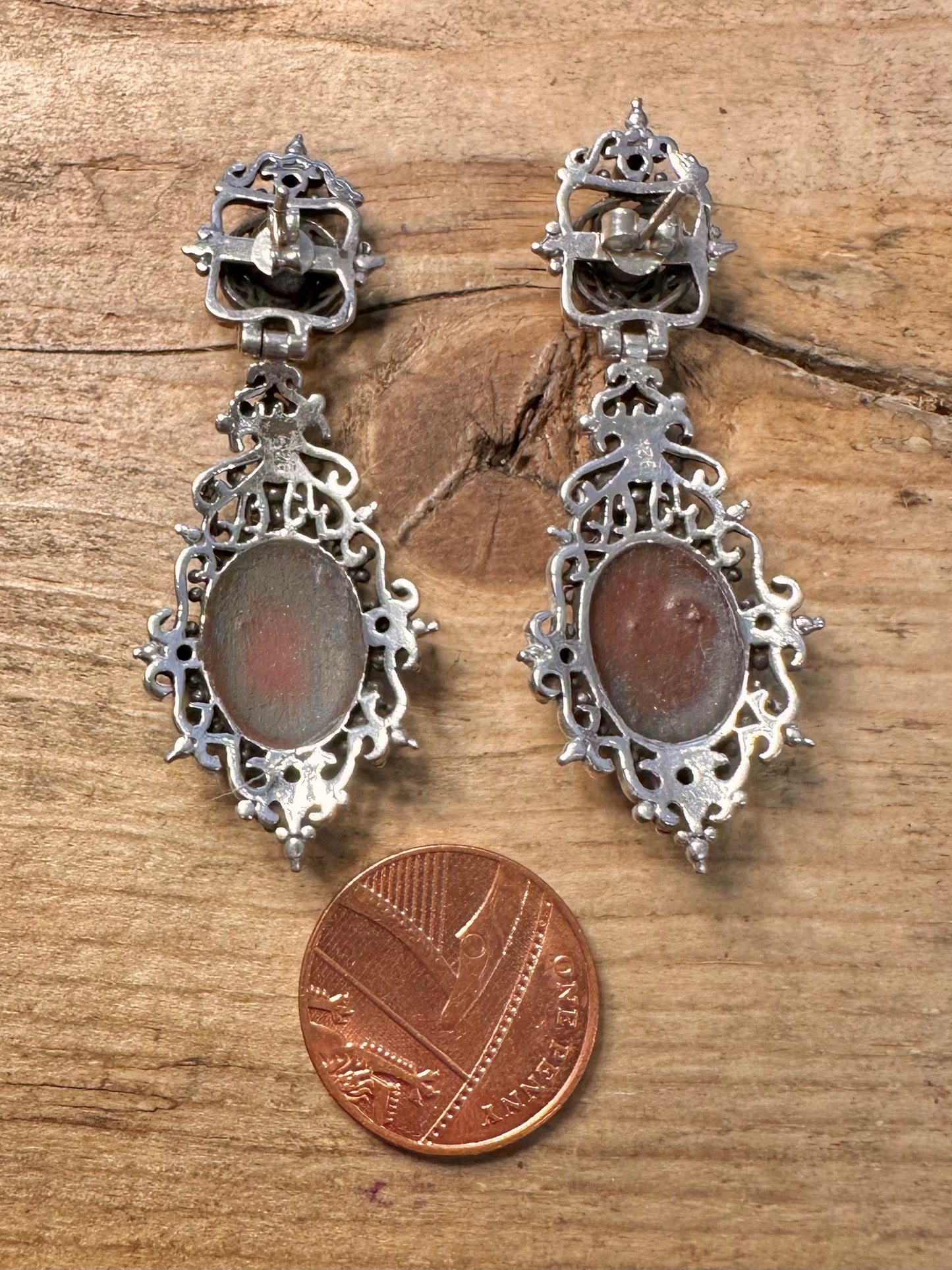 Vintage Ornate Carnelian 925 Silver Earrings