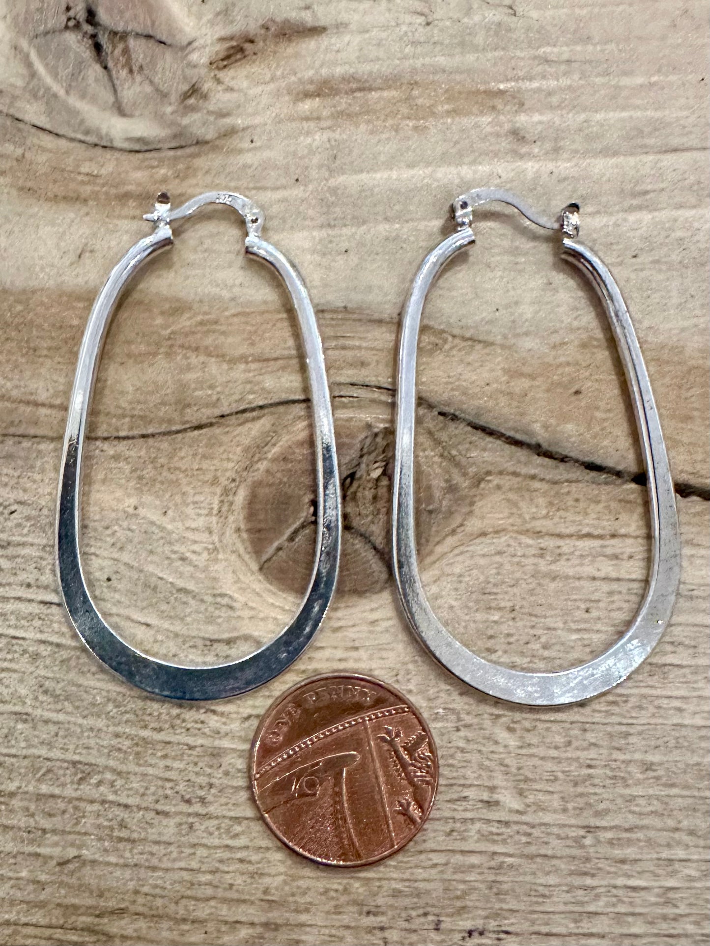 Vintage Large Oval Hoops 925 Silver Earrings