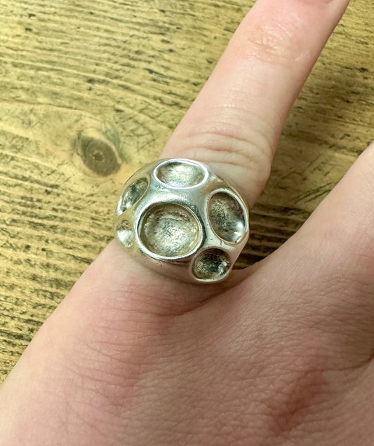 Vintage Abstract Circles 925 Silver Size M1/2 Ring