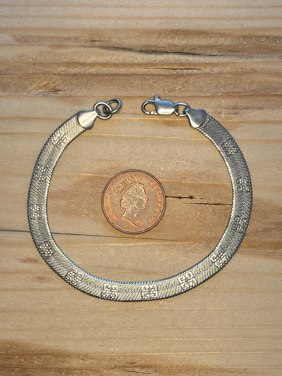 Flat Herringbone Engraved 925 Sterling Silver 7.5 Inch Bracelet