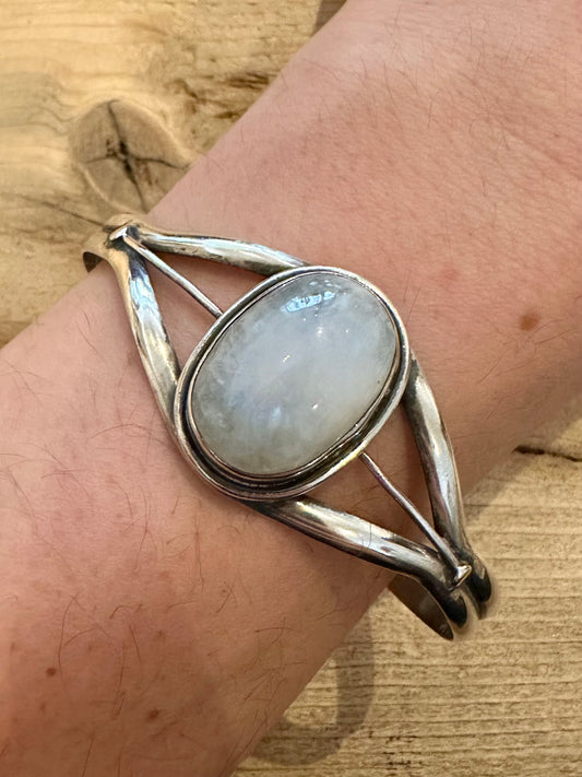 Vintage Moonstone Cuff 925 Silver Bangle