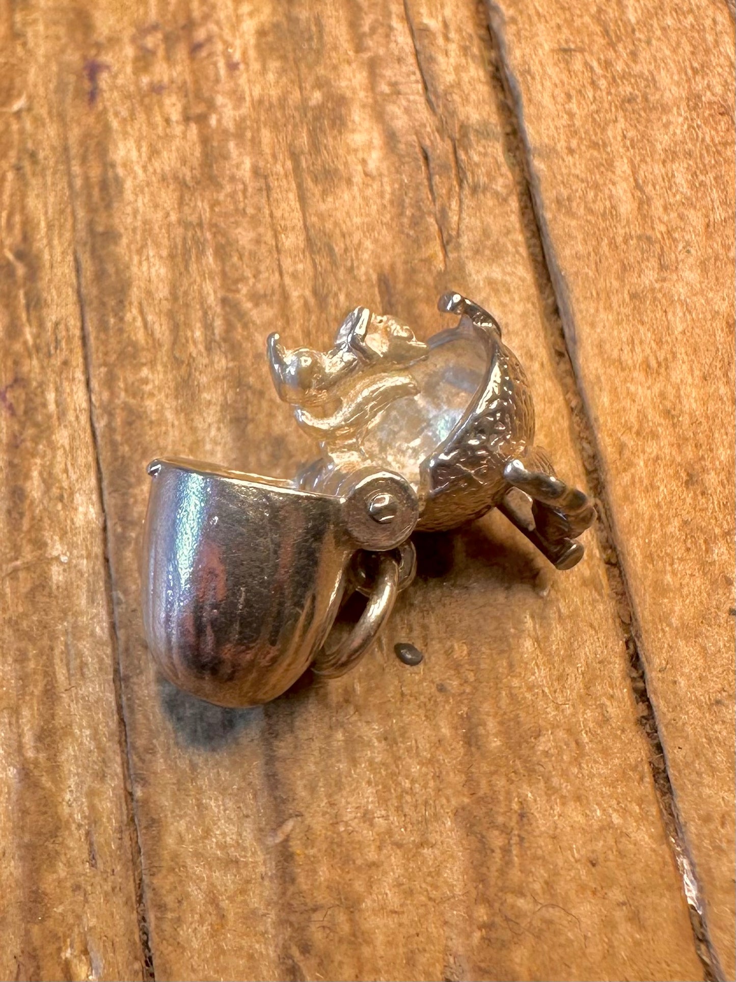 Acorn Opening Squirrel 925 Sterling Silver Charm Pendant