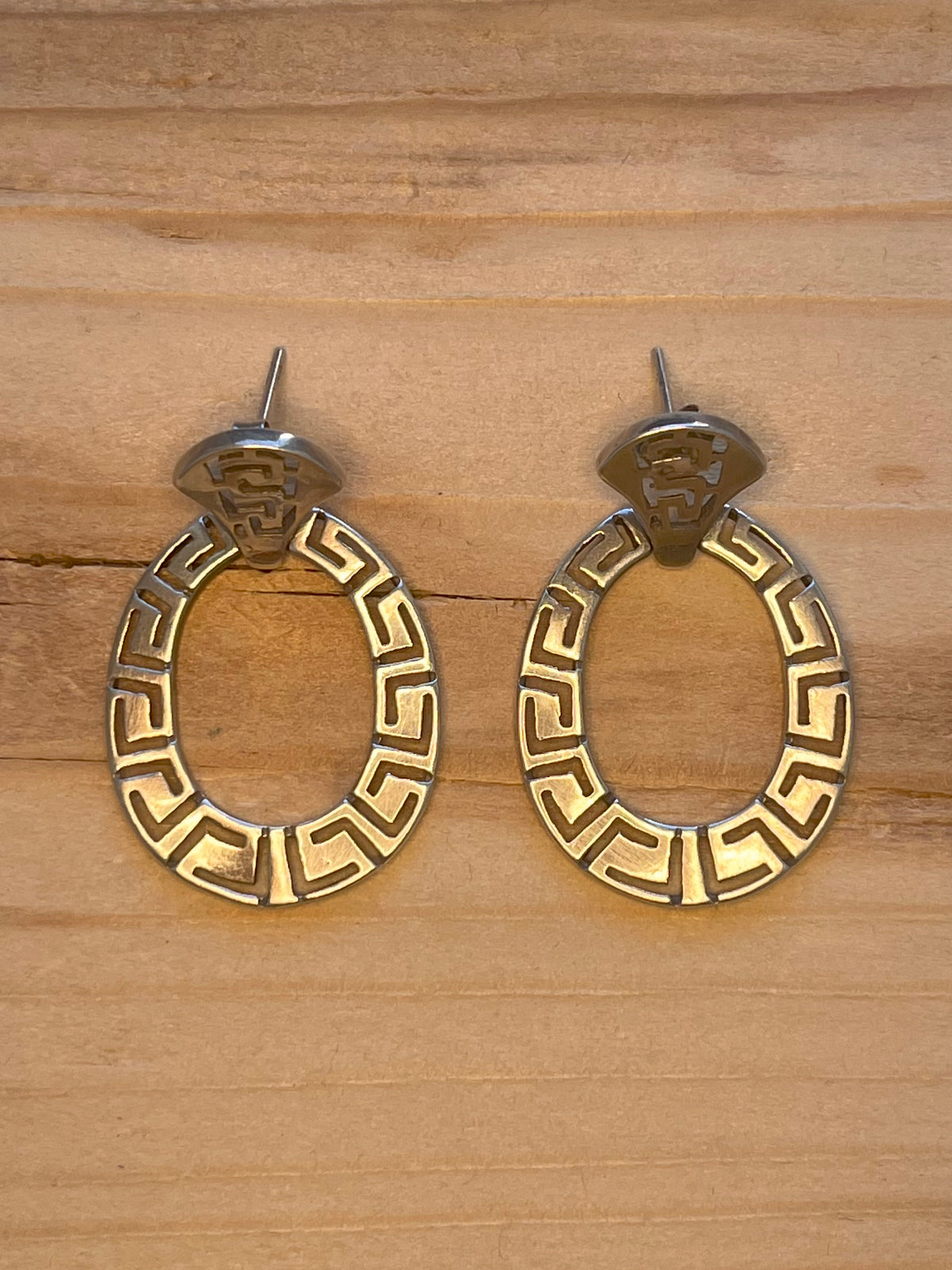 Oval Greek Style 925 Sterling Silver Drop Earrings