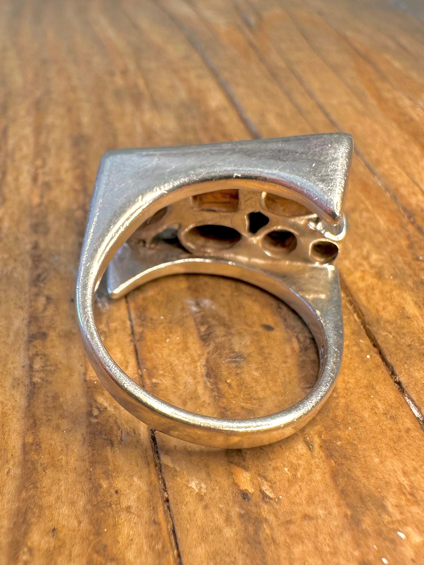 Abstrakter mehrfarbiger Perlmutt-Ring aus 925er Sterlingsilber Größe R