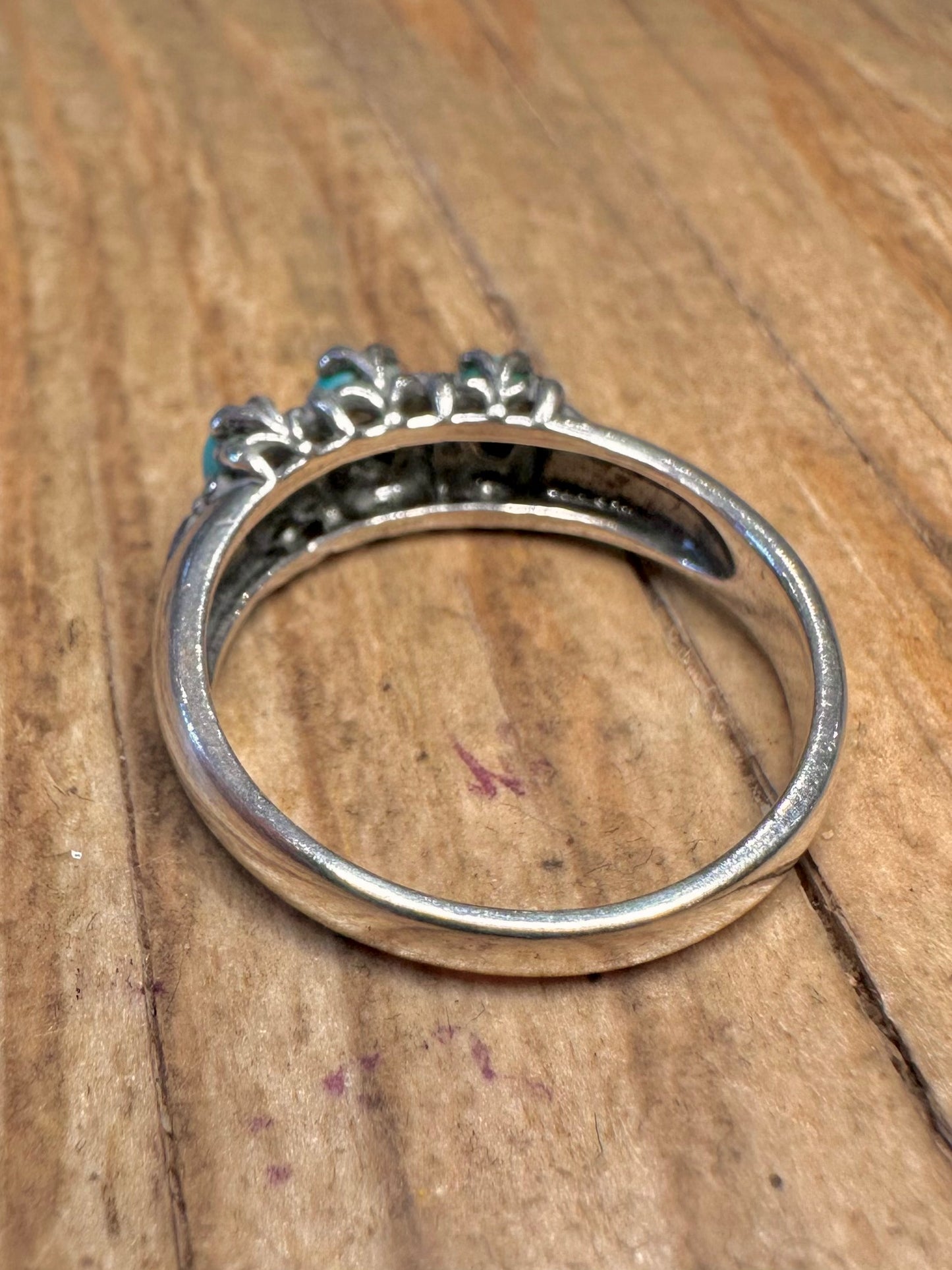 Modern Three Blue Stone 925 Sterling Silver Size U1/2 Ring