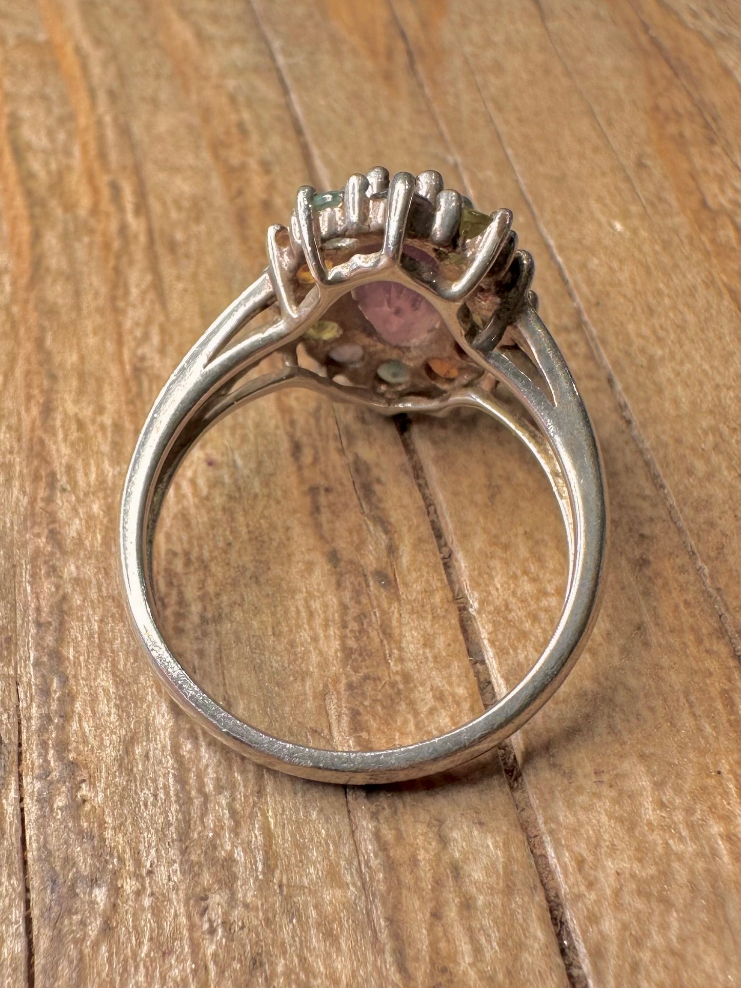 Vintage Multi Gemstone Cluster 925 Sterling Silver Size S Ring