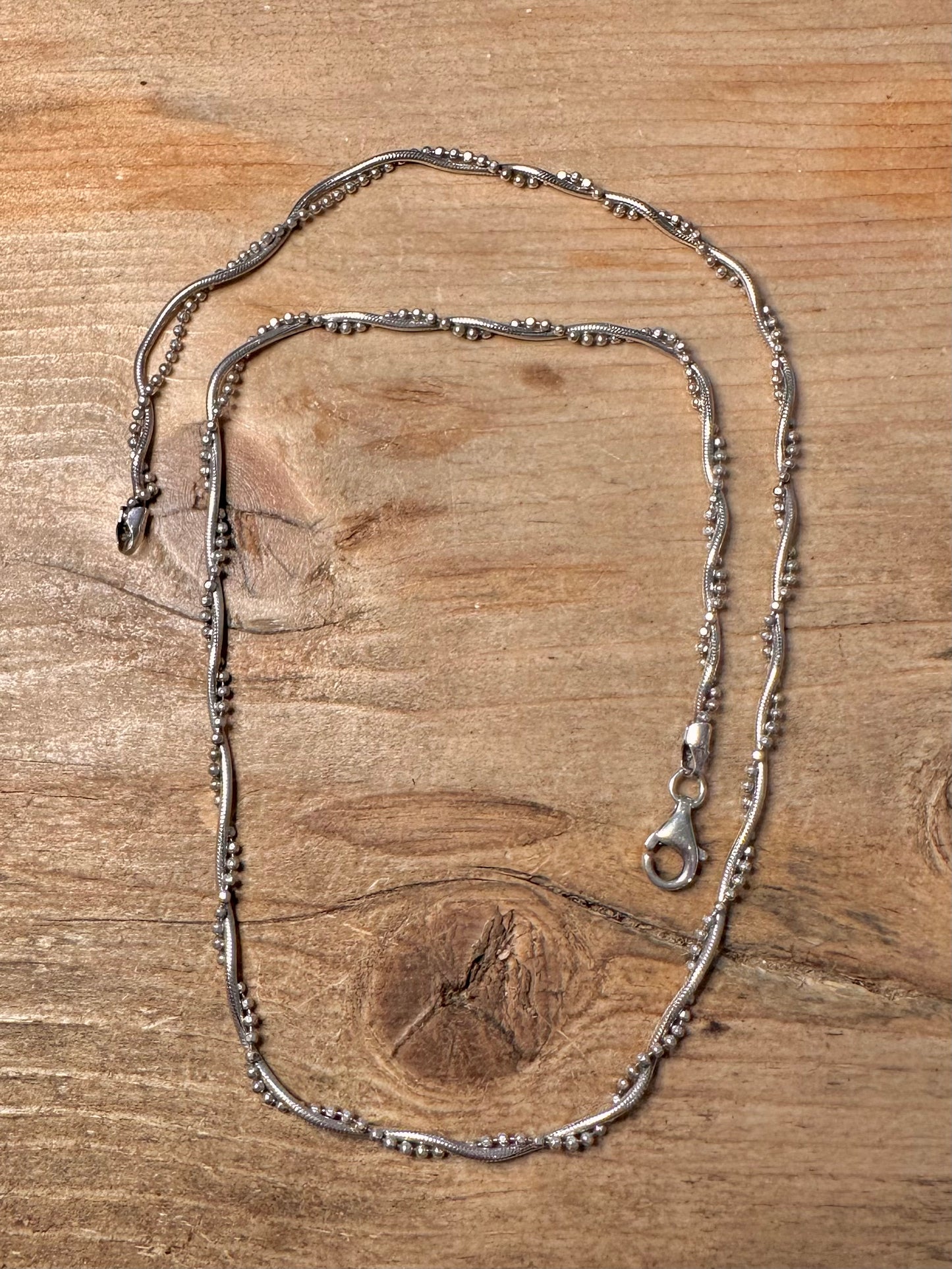 Vintage Snake And Ball Twisted Chain 925 Silver 18.3 inch Necklace
