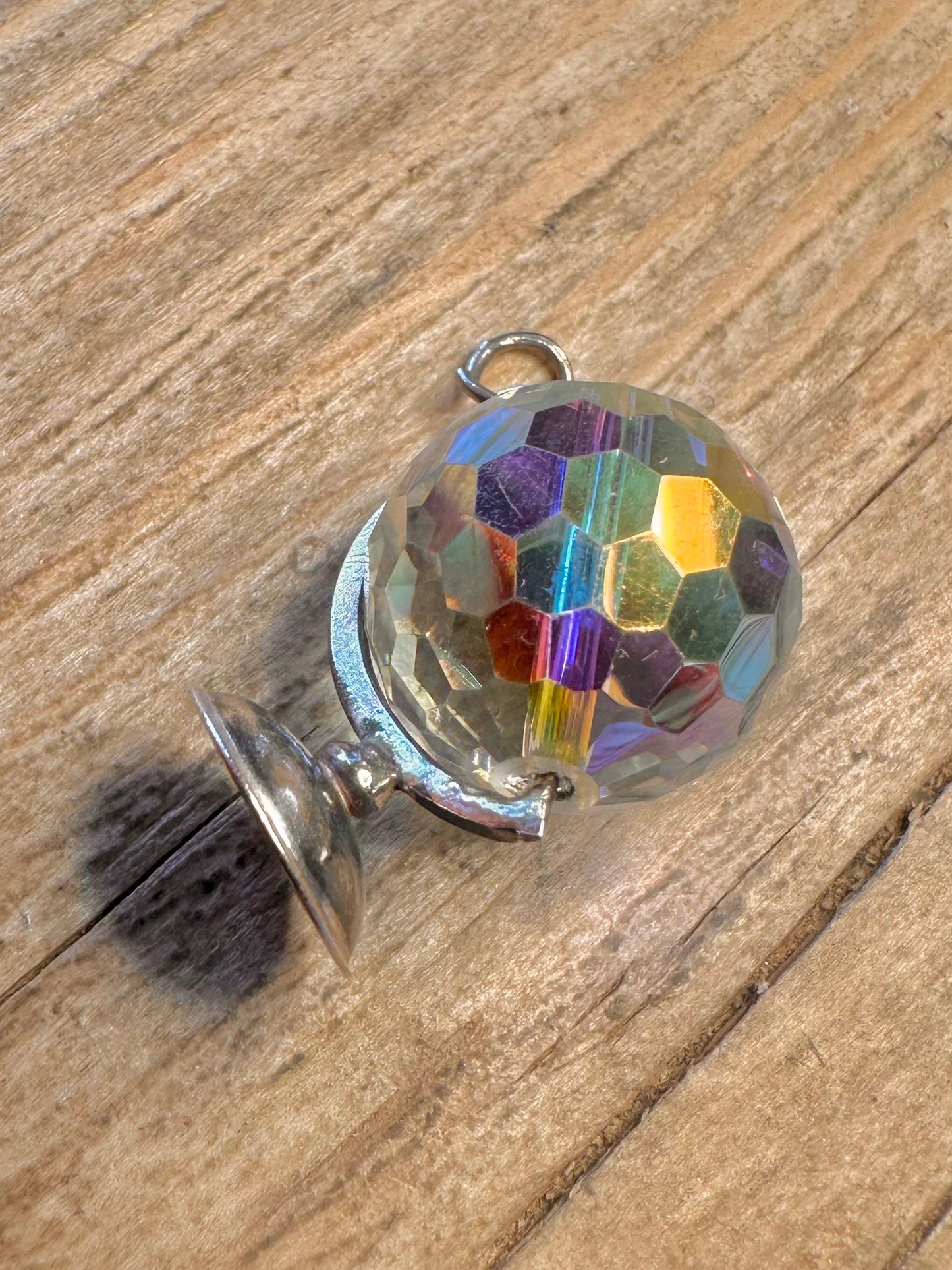 Vintage Crystal Globe 925 Sterling Silver Charm Pendant