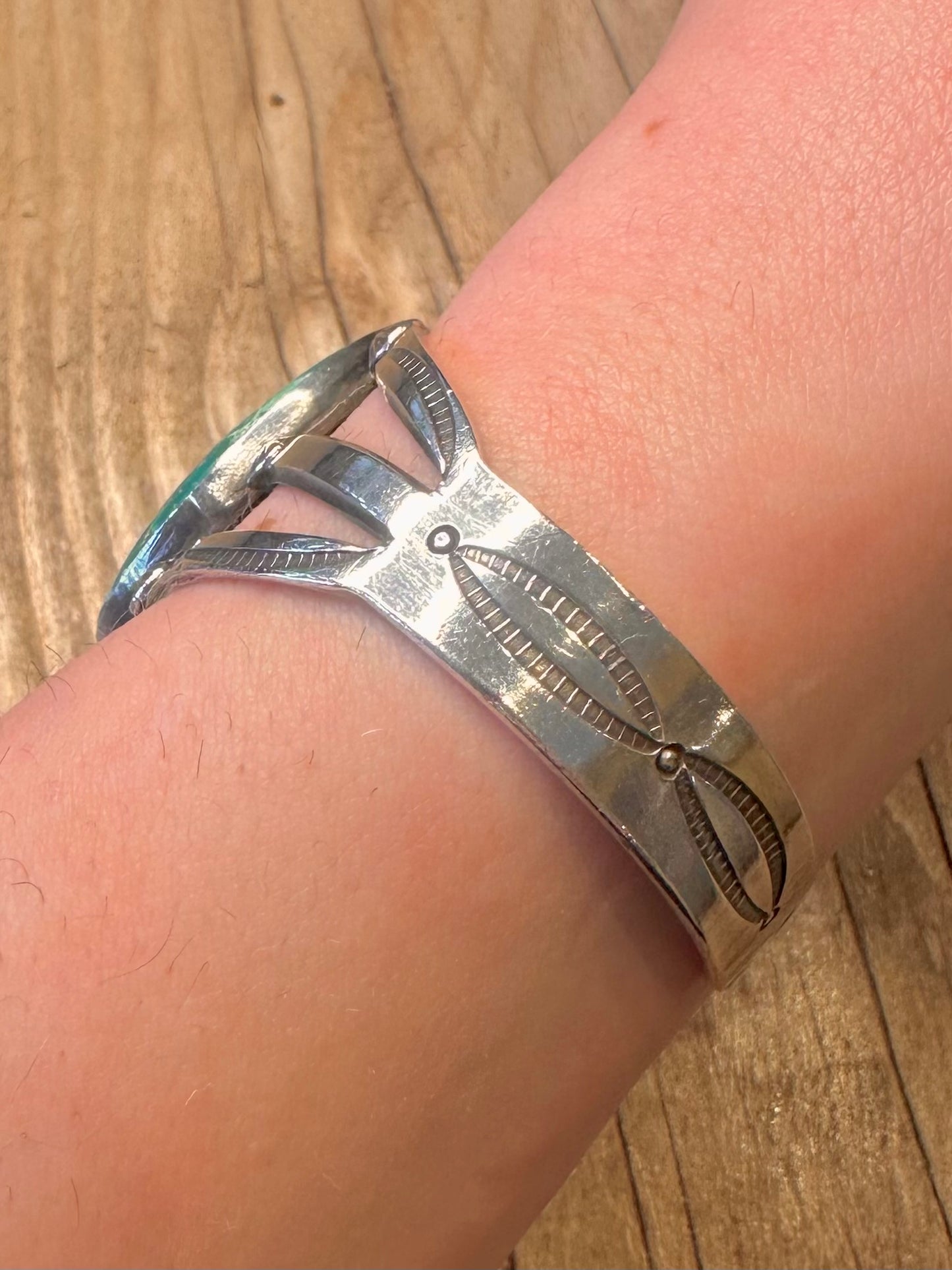 Vintage Native American Navajo Large Turquoise with Brown Matrix Heavy Gauge 925 Sterling Silver Cuff Bangle