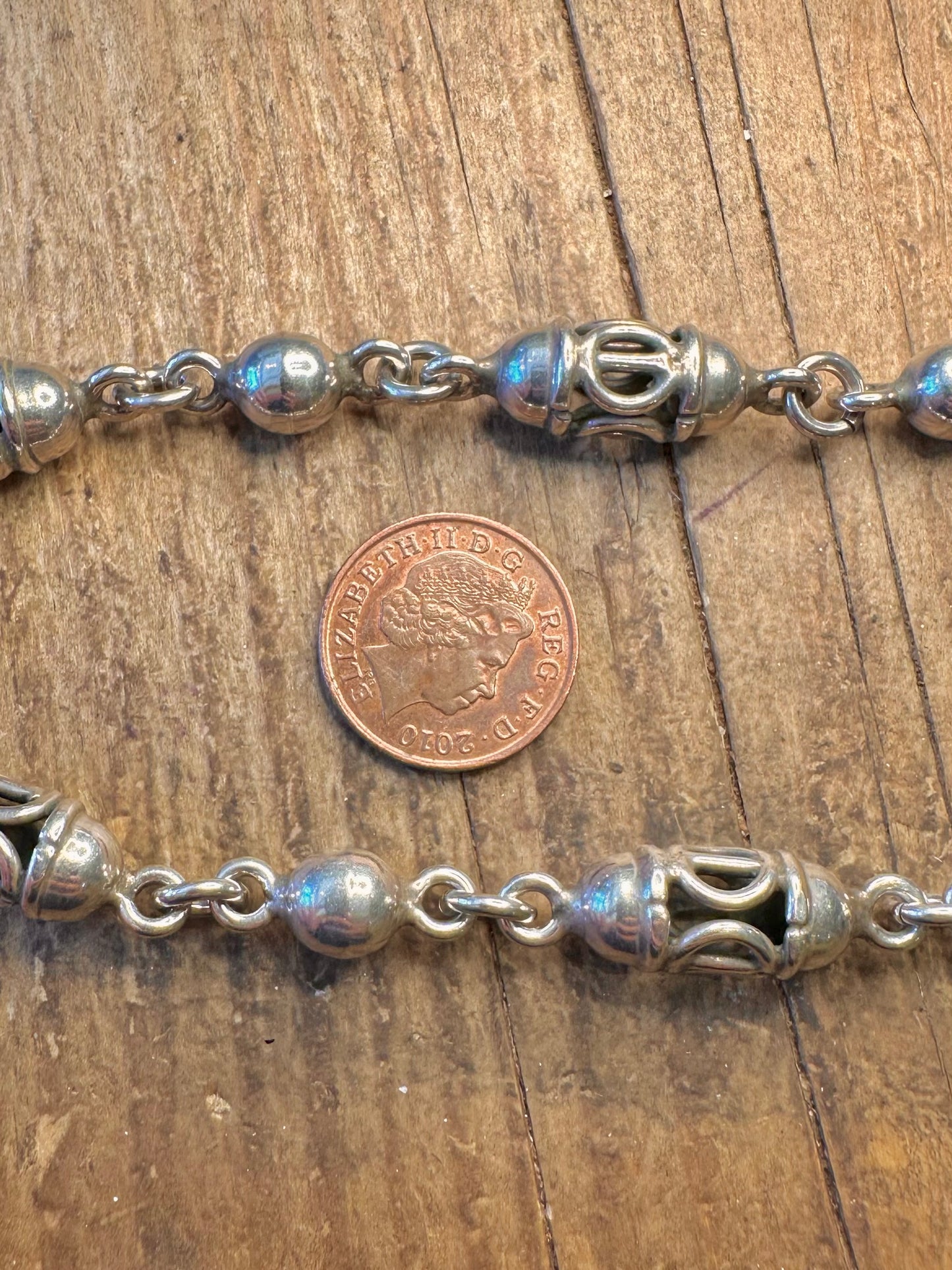 Barrel Chain Cut Out Taxco Mexico 925 Sterling Silver 22 inch Necklace